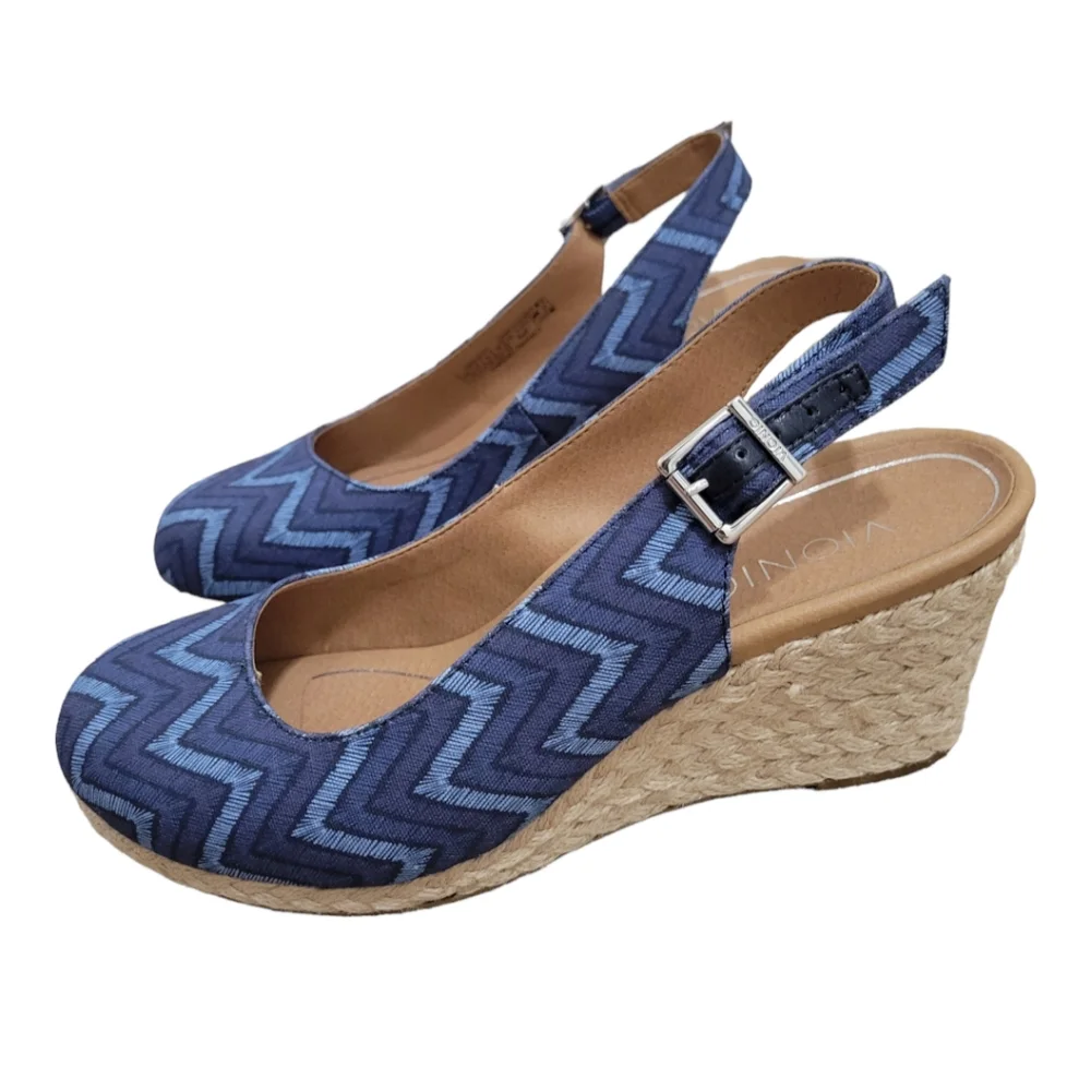 Vionic Summer CORALINA‎ WEDGE Blue Sandal 7.5 Wide